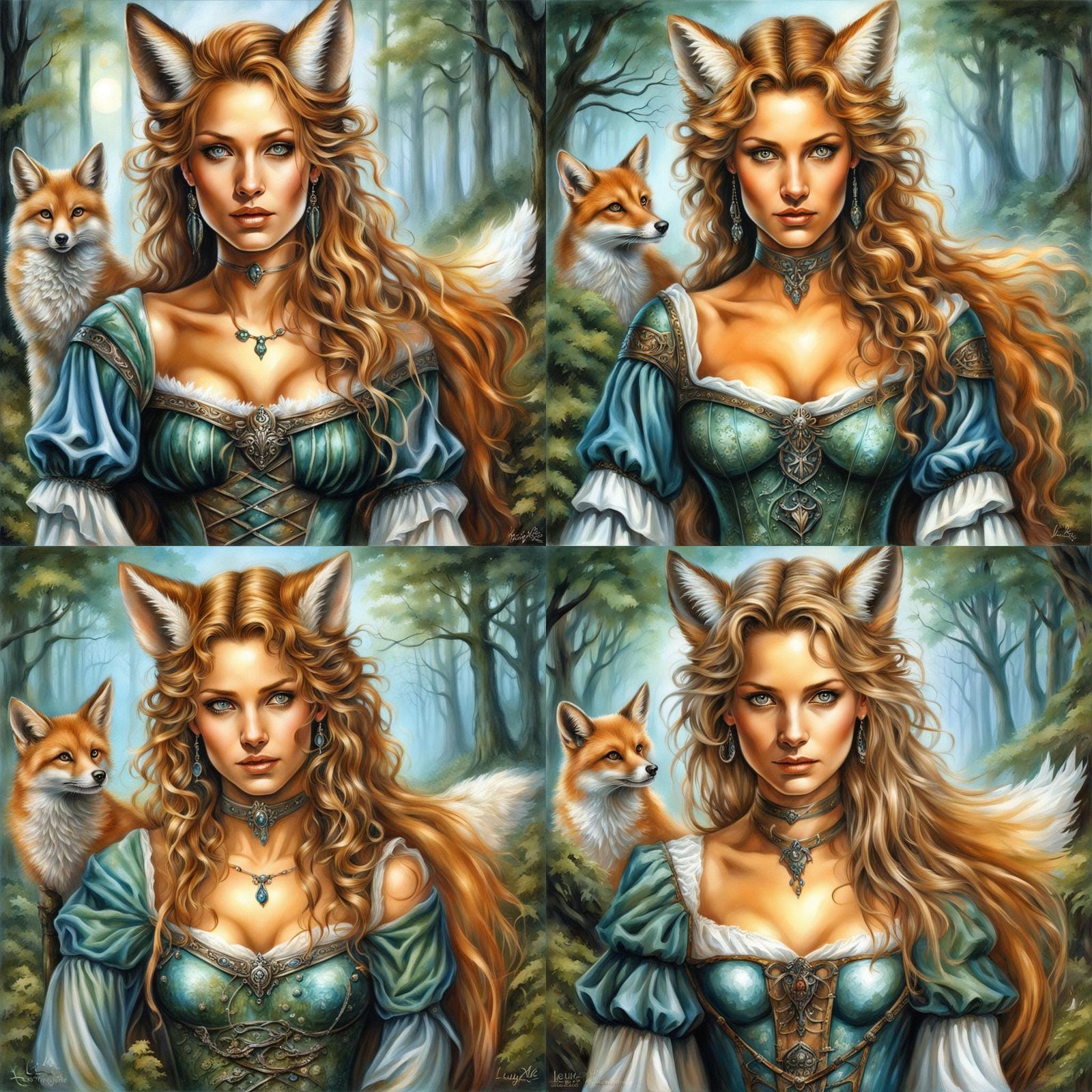 Vixen Woman in Enchanted Forest, Airbrush Painting