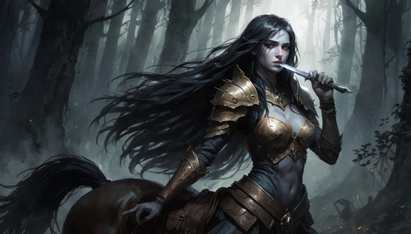 Sinister Ebony Centaur in Haunted Forest