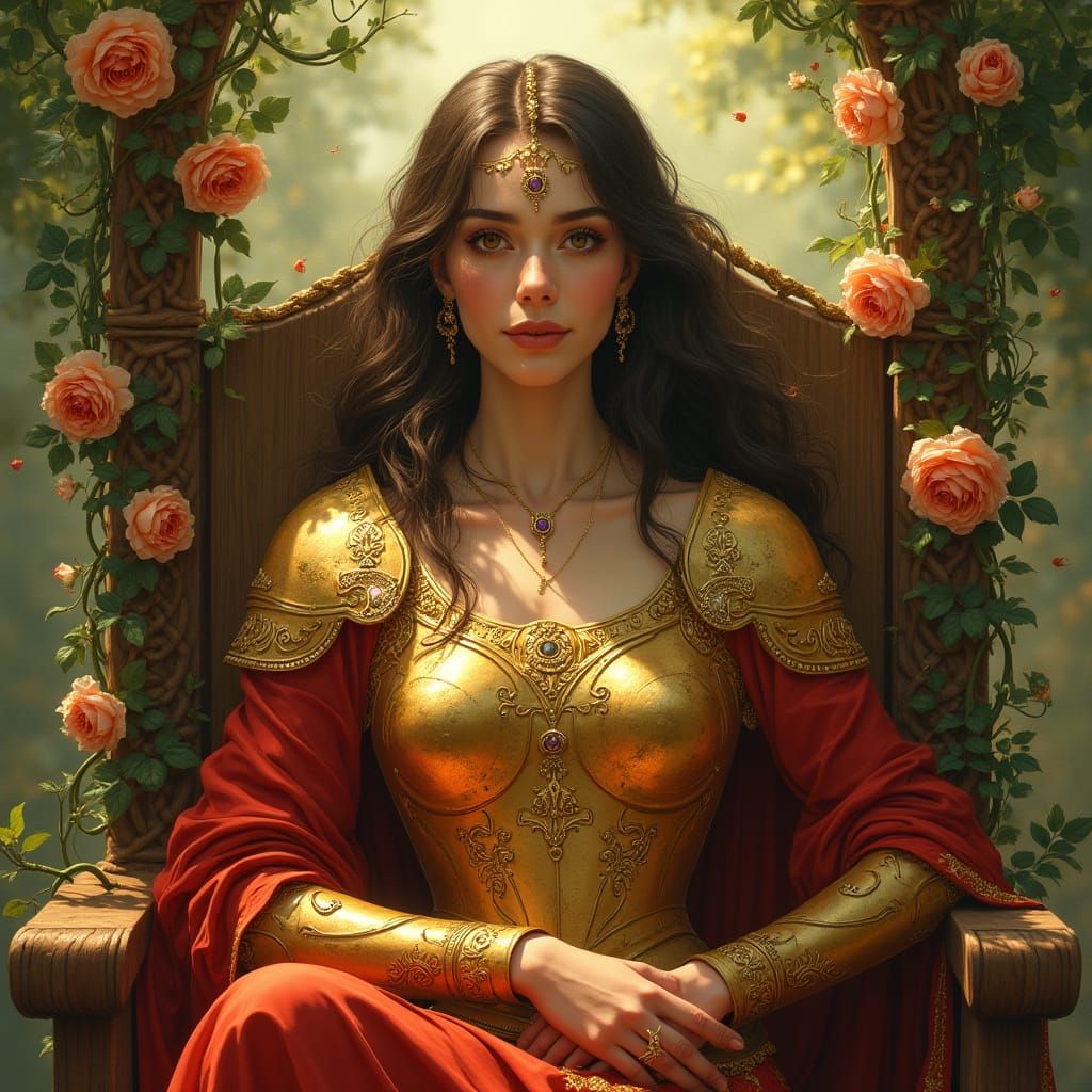 Queen in Golden Armor, Art Nouveau Style