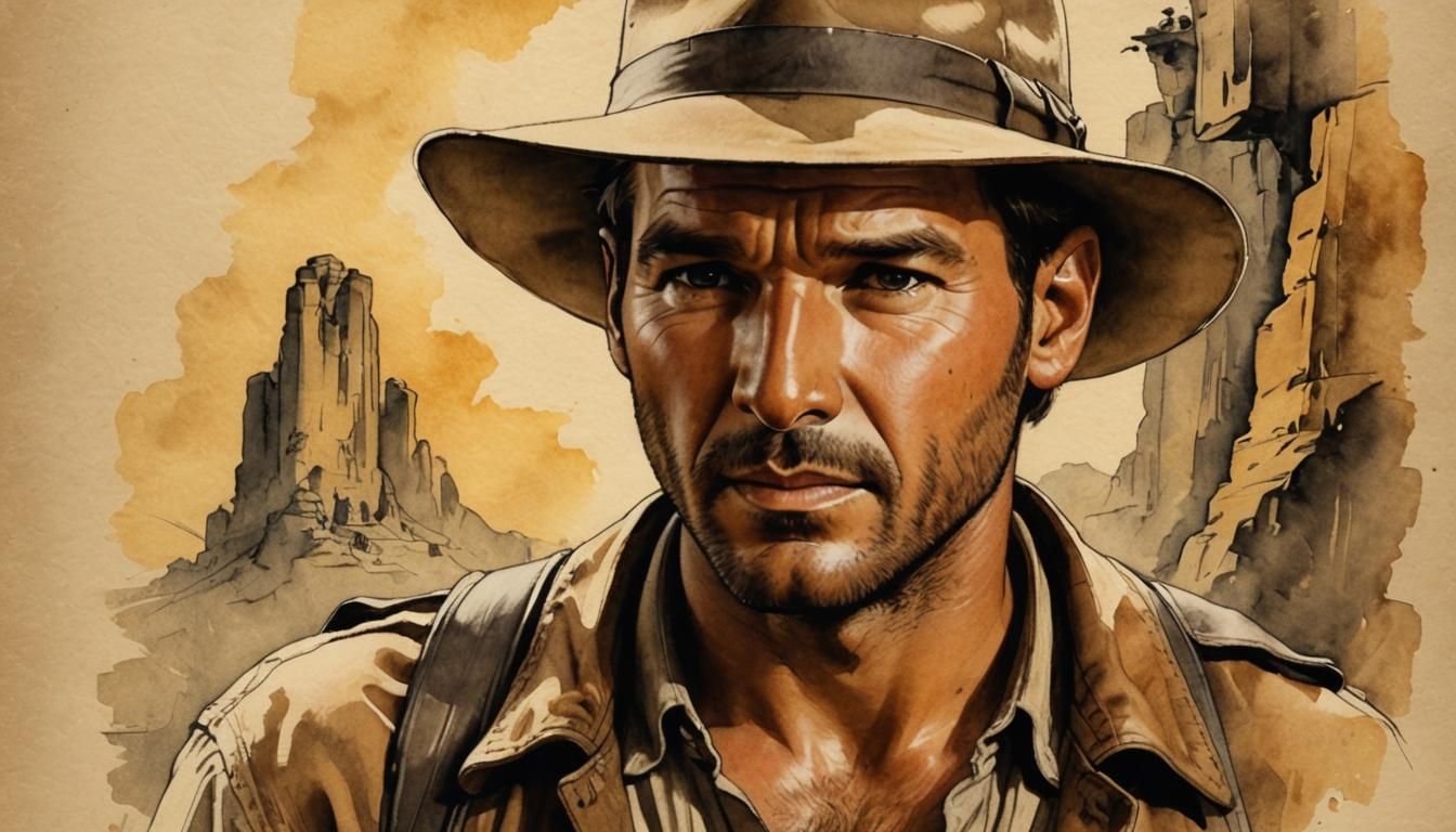 Young Indiana Jones Portrait in Pen, Ink and Watercolor