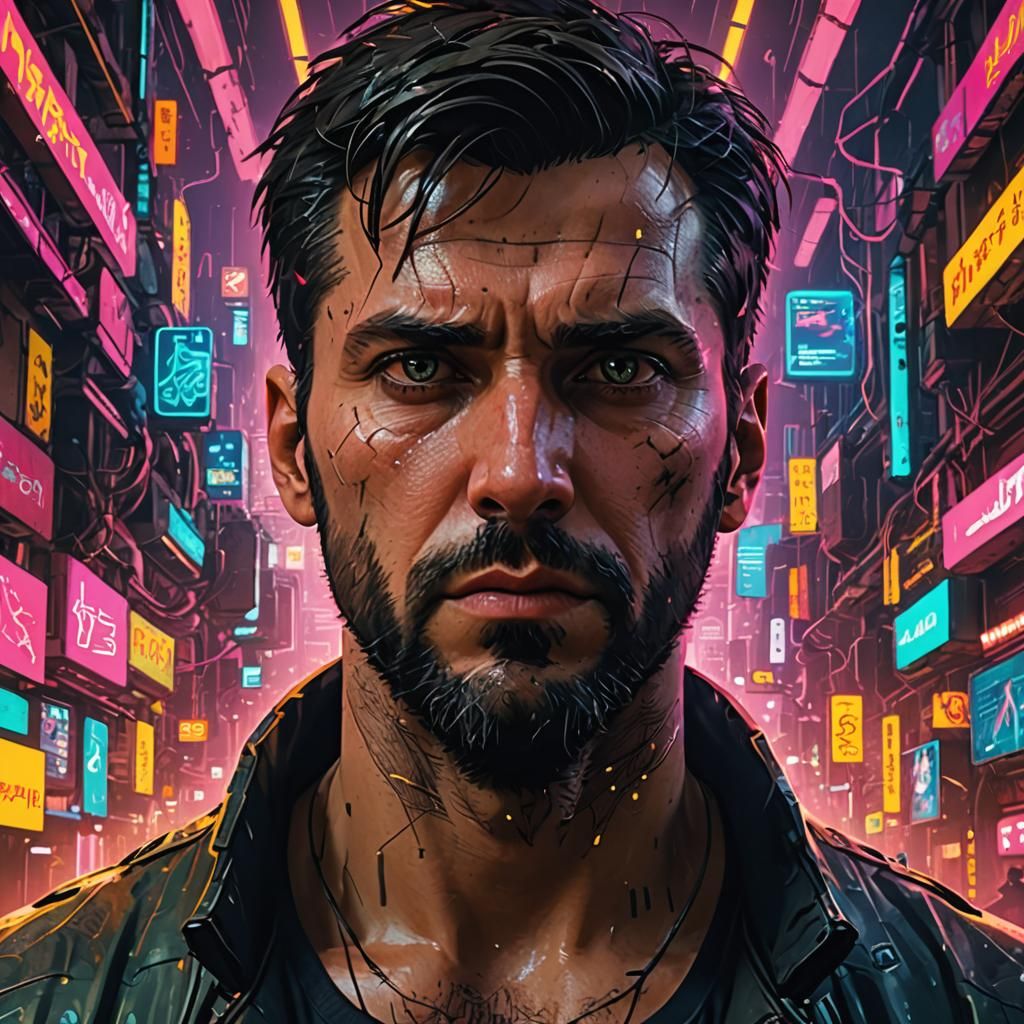 AI Humanoid Manipulating DNA in Cyberpunk Setting