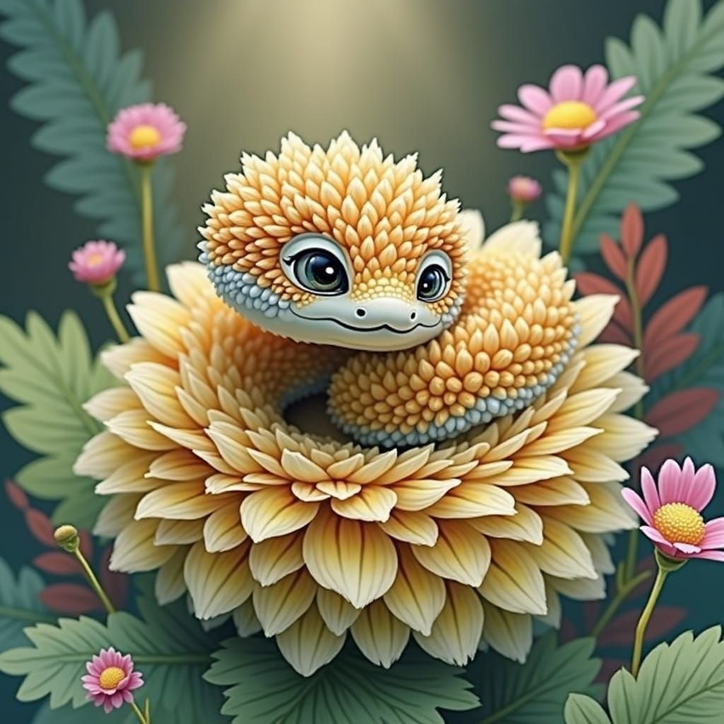 Fluffy Baby Snake in Whimsical Pastel Illustration