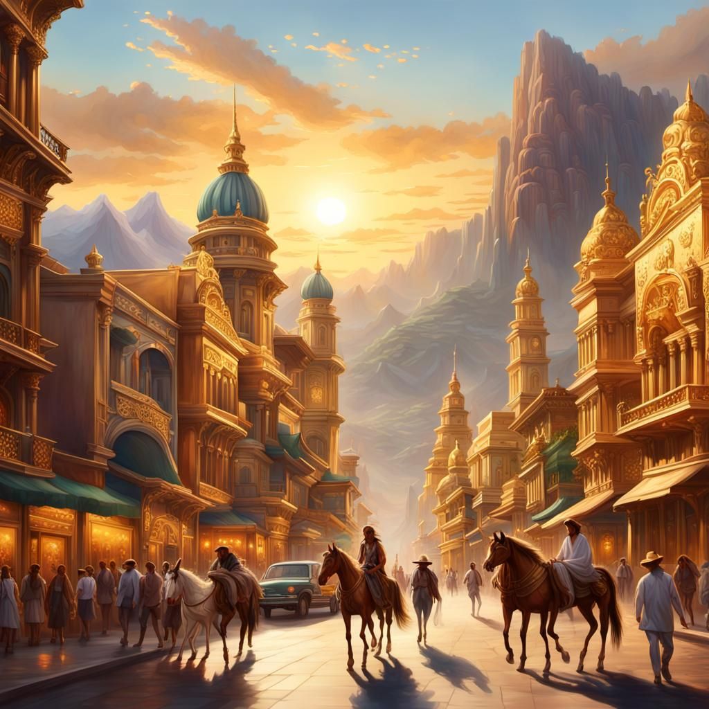 Golden City of El Dorado: Hyperrealistic Concept Art