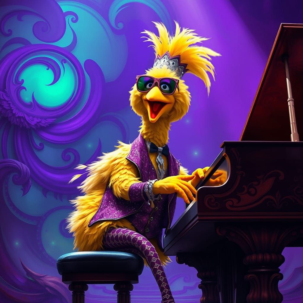 Big Bird Rocks Out as Elton John in Vibrant, 8K-Res Splendor