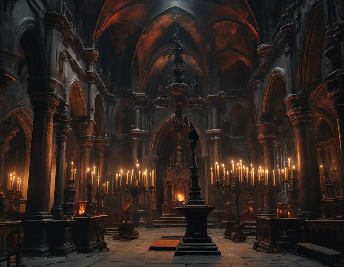 Dark Gothic Church  in candlelight