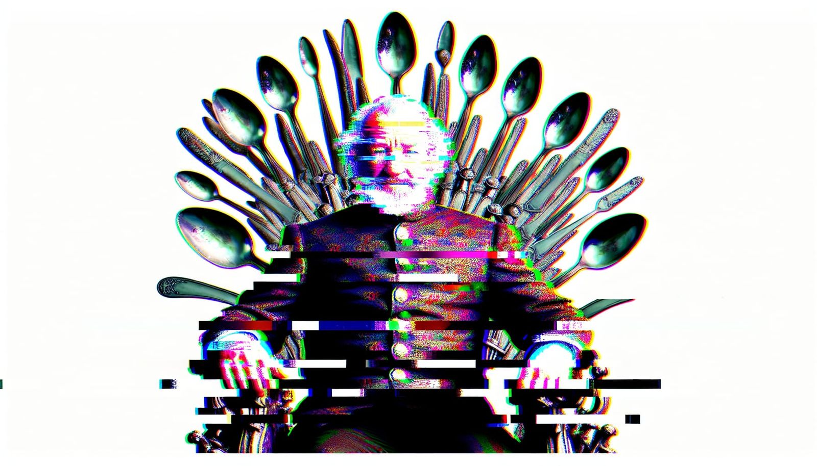 Glitched Portrait of the Spoon Lord on Spoon Throne