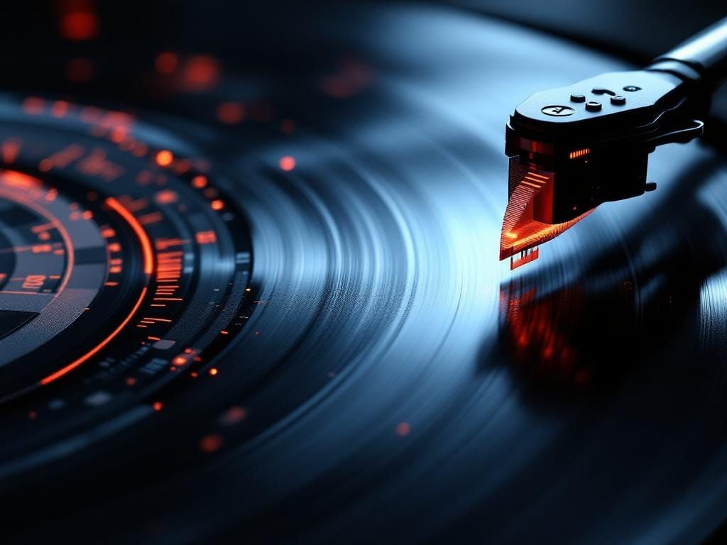 Macro Shot of Vinyl Record Grooves in Hyperrealism