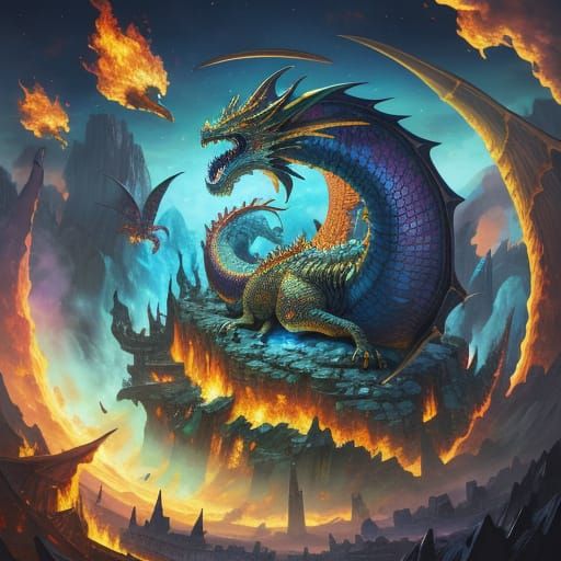 Epic Fantasy Battle: Dragons Unleash Chaos on a Golden Villa...