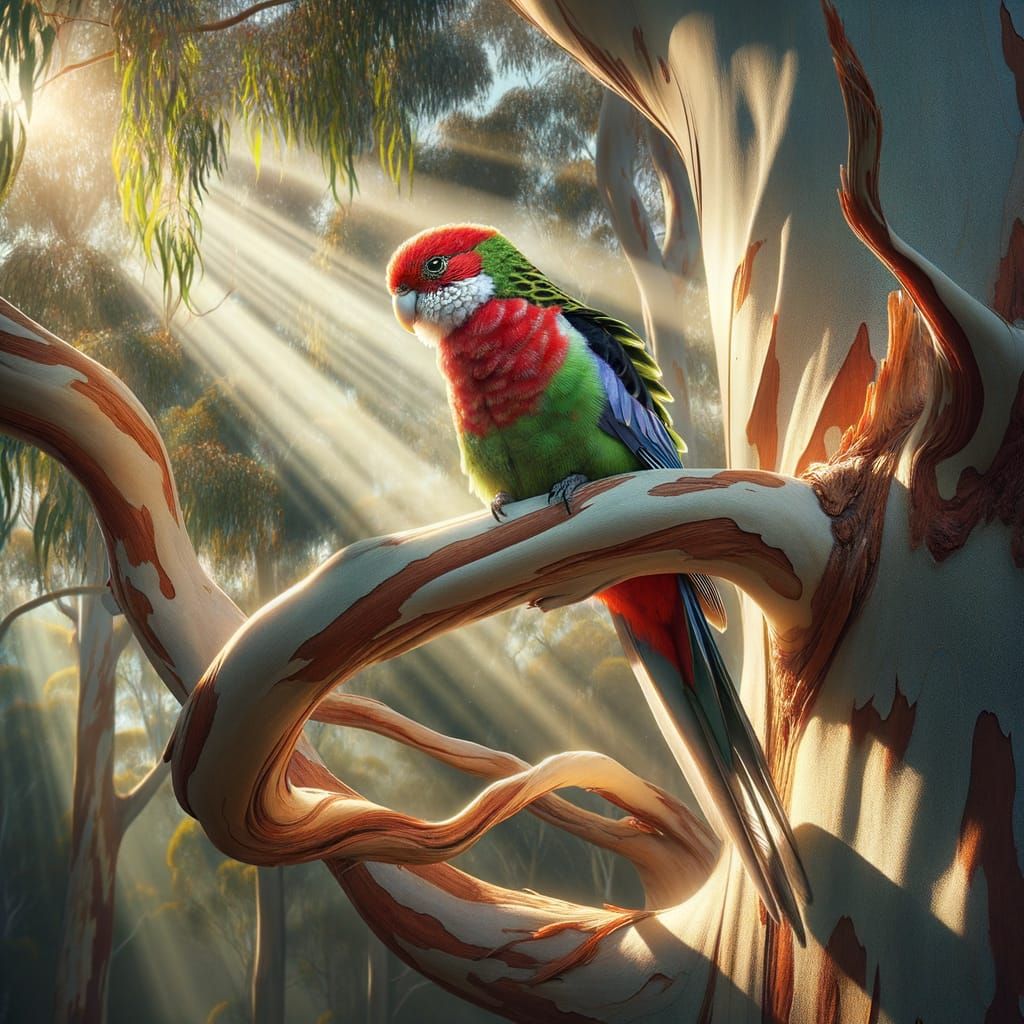 A Rosella Bird in Eucalyptus Glory