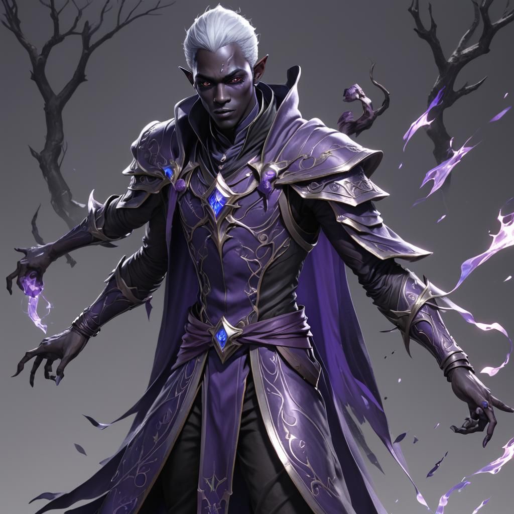 Purple-Skinned Drow Wizard in 3D Anime Art