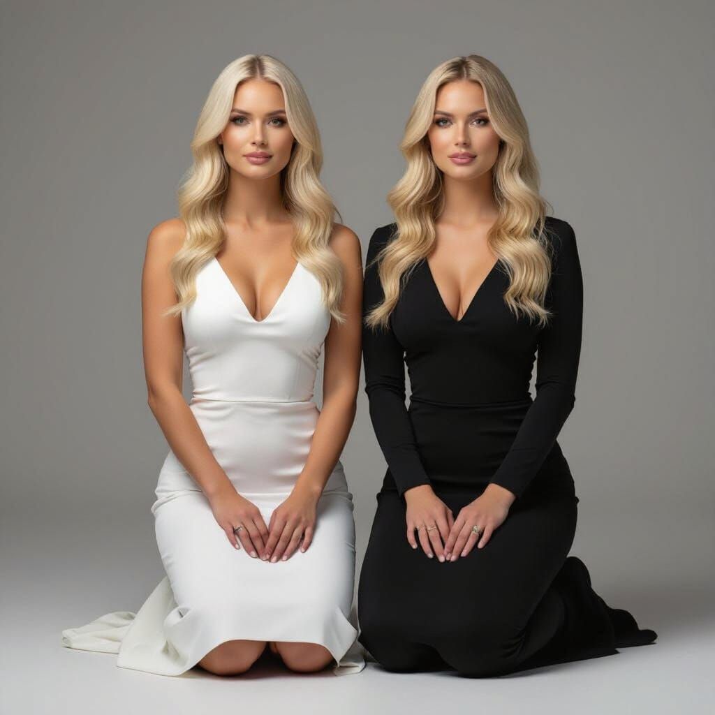 Two Blonde Females Kneeling: AI Generated Art