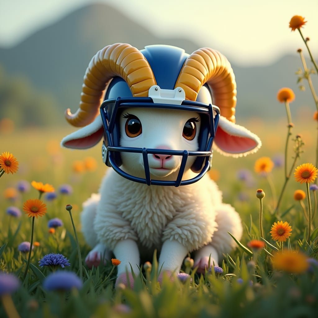 Lamb with Rams Helmet: Digital Fantasy Art