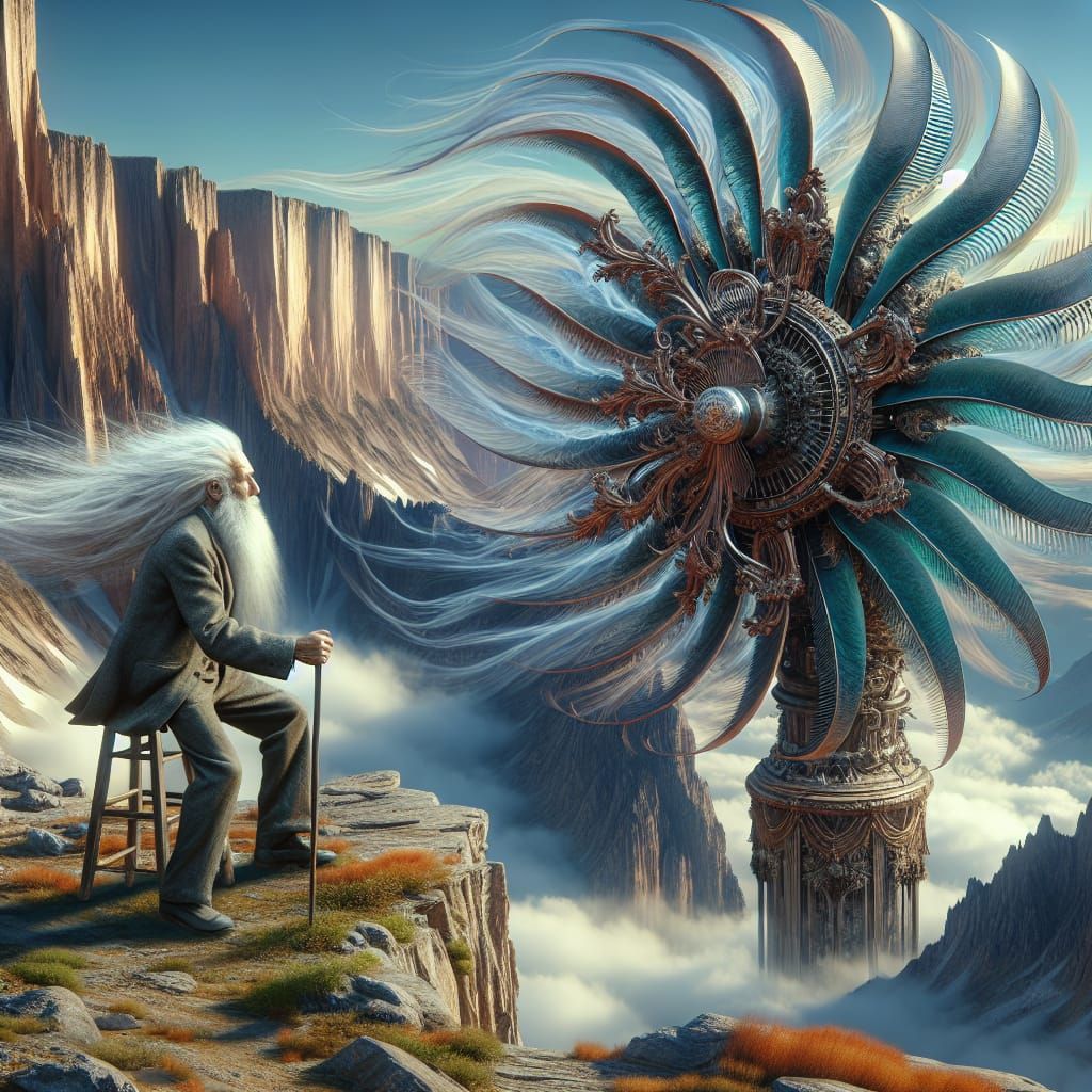 Elderly Man Controls Giant Wind Fan