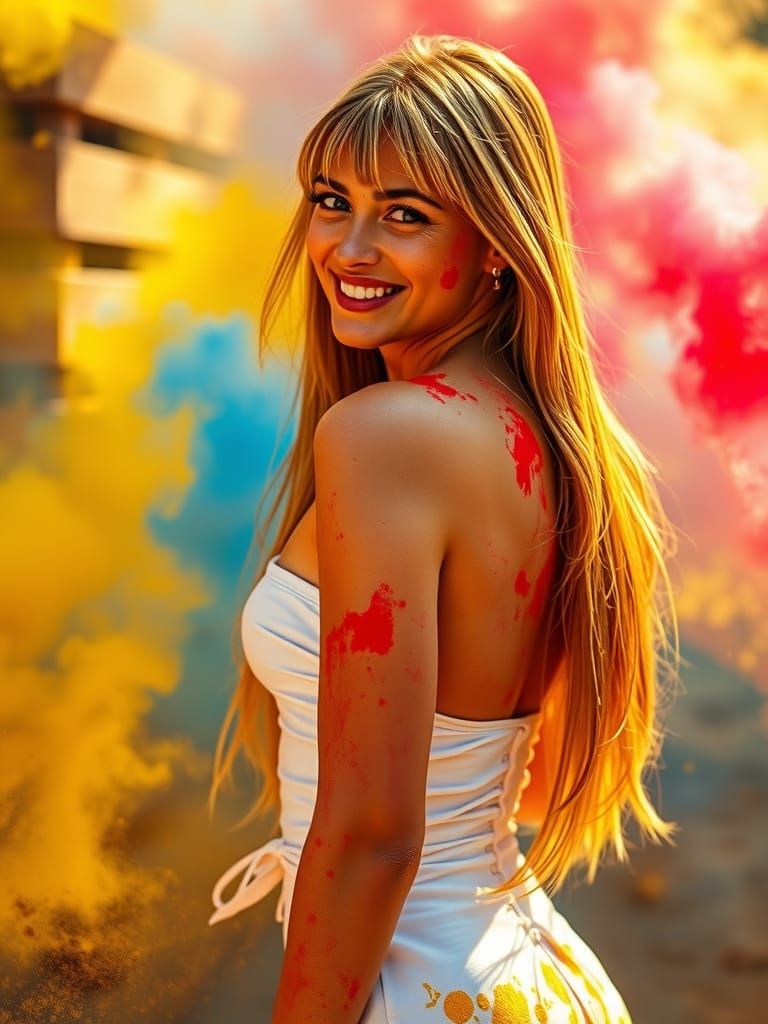 Woman in Holi Colors: Cinematic High-Contrast Portrait