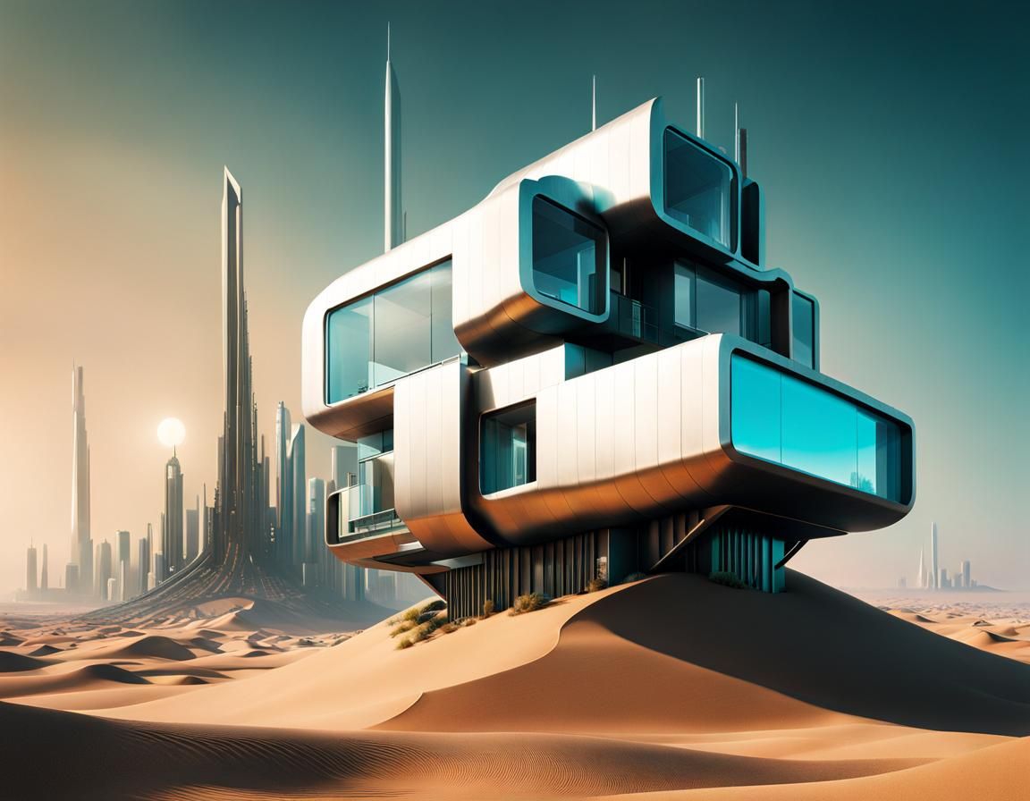 Futuristic Solarpunk House on Dune, Digital Illustration