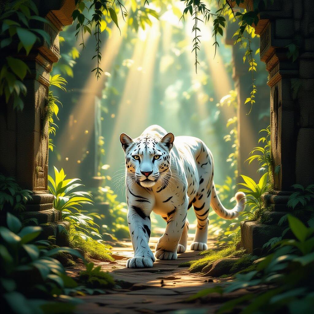 White Panther in Art Deco Jungle Temple