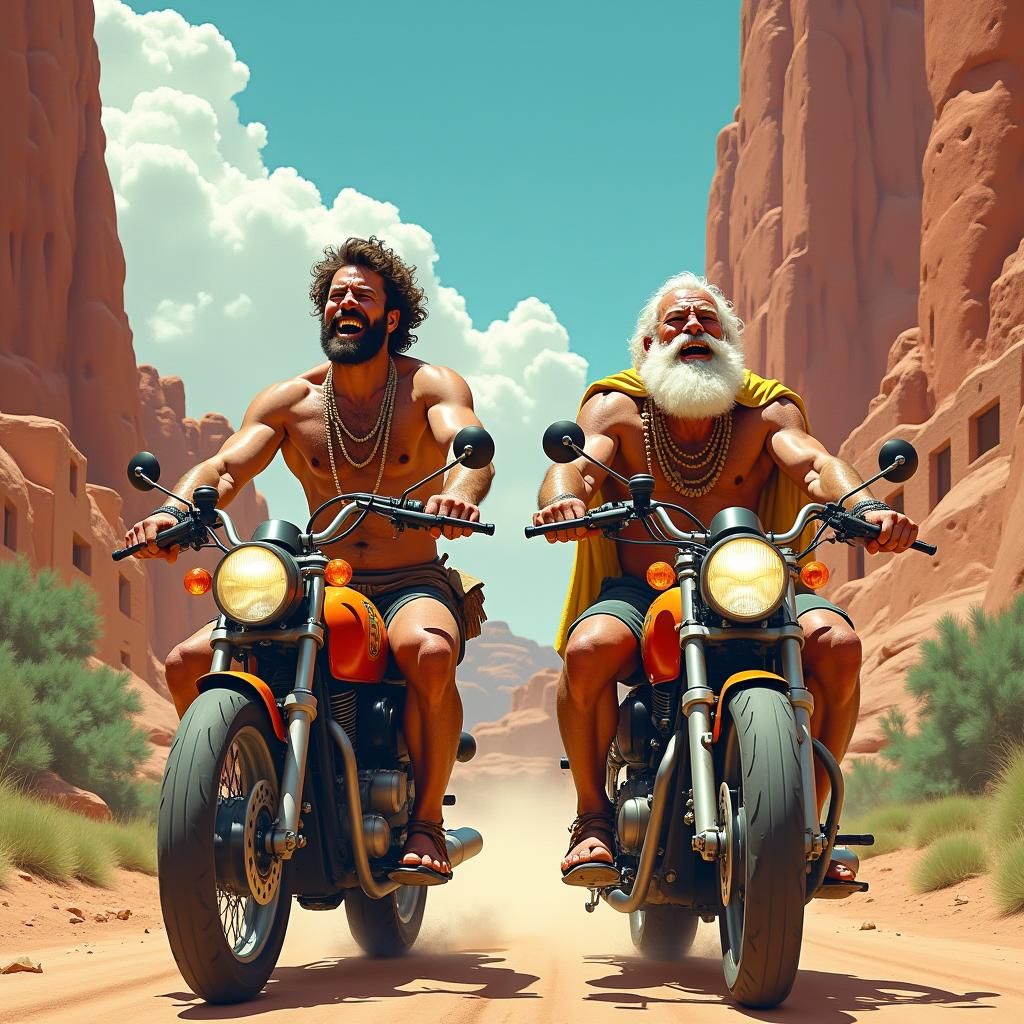 Greek Gods Ride Motorcycles Through Pueblo Canyon