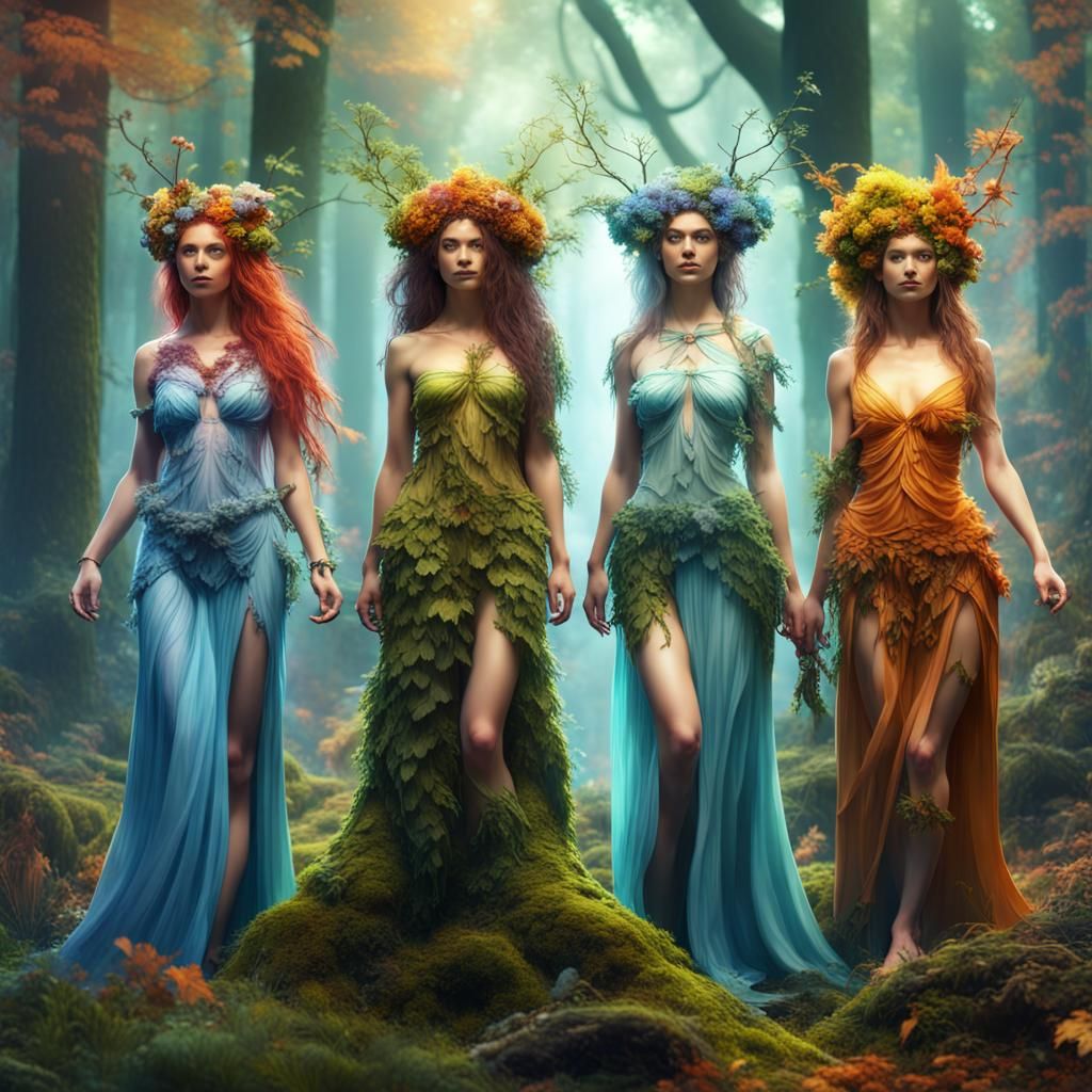 Four Seasons Dryads in Enchanted Forest