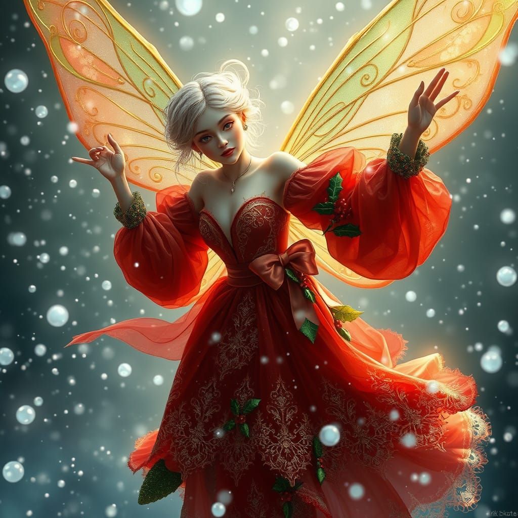 Ethereal Fairy in Resplendent Crimson Attire