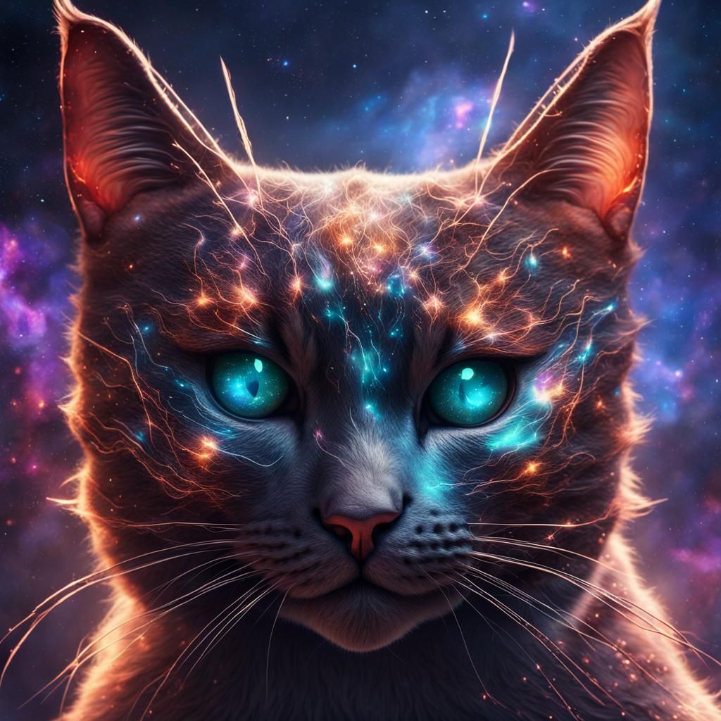 Galaxy Eyes Cat Head: Fantasy Concept Art