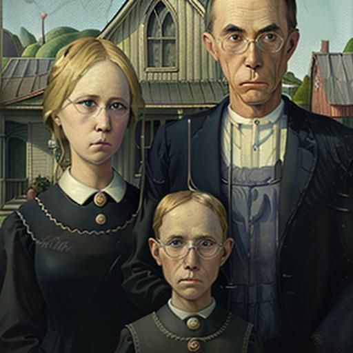 American Gothic by Grant Wood in the style of Van Gogh