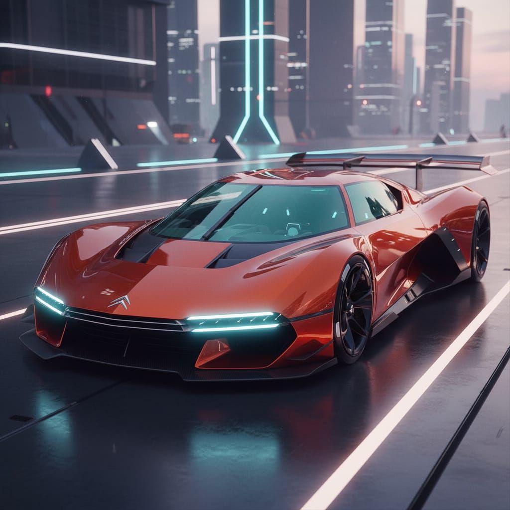 Futuristic Electric Hypercar Design in Metallic Orange-Red