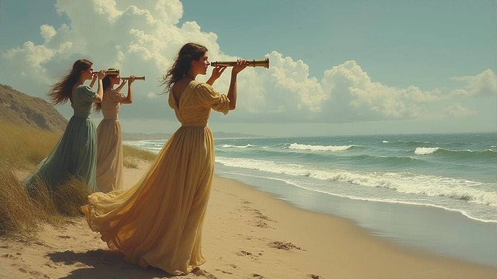 Victorian Women Discover Mystical Beach Scene