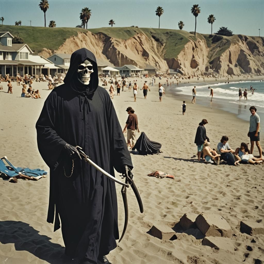 Grim Reaper on a 1973 California Beach