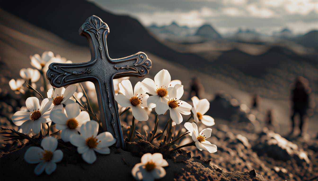 Hyper-Realistic Christ in Desolate Landscape