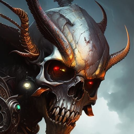 Detailed Demon Skull Portrait in Dark Fantasy Style