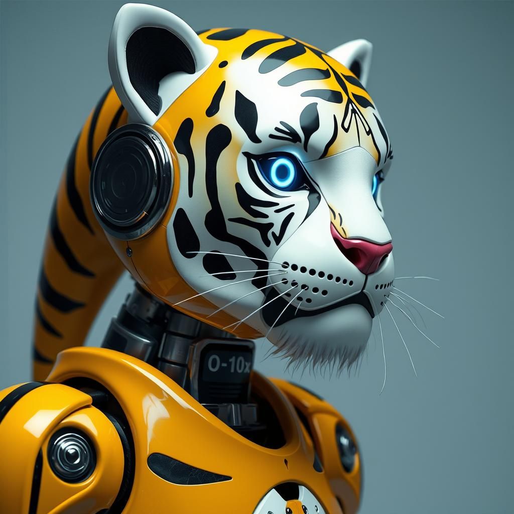 Robot with Tiger Stripes Digital Art