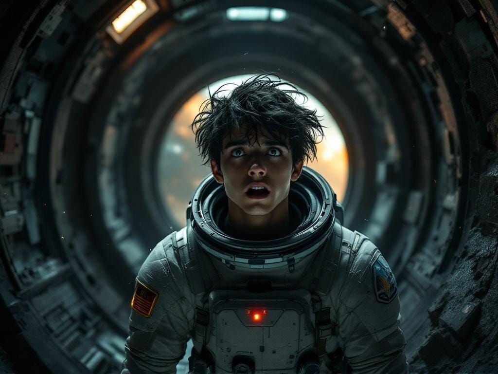 Terrified Astronaut in Abandoned Space Station