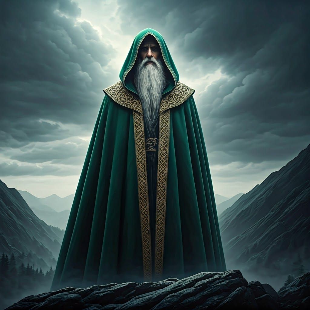 Celtic God on Mountain Peak in Hyperrealism