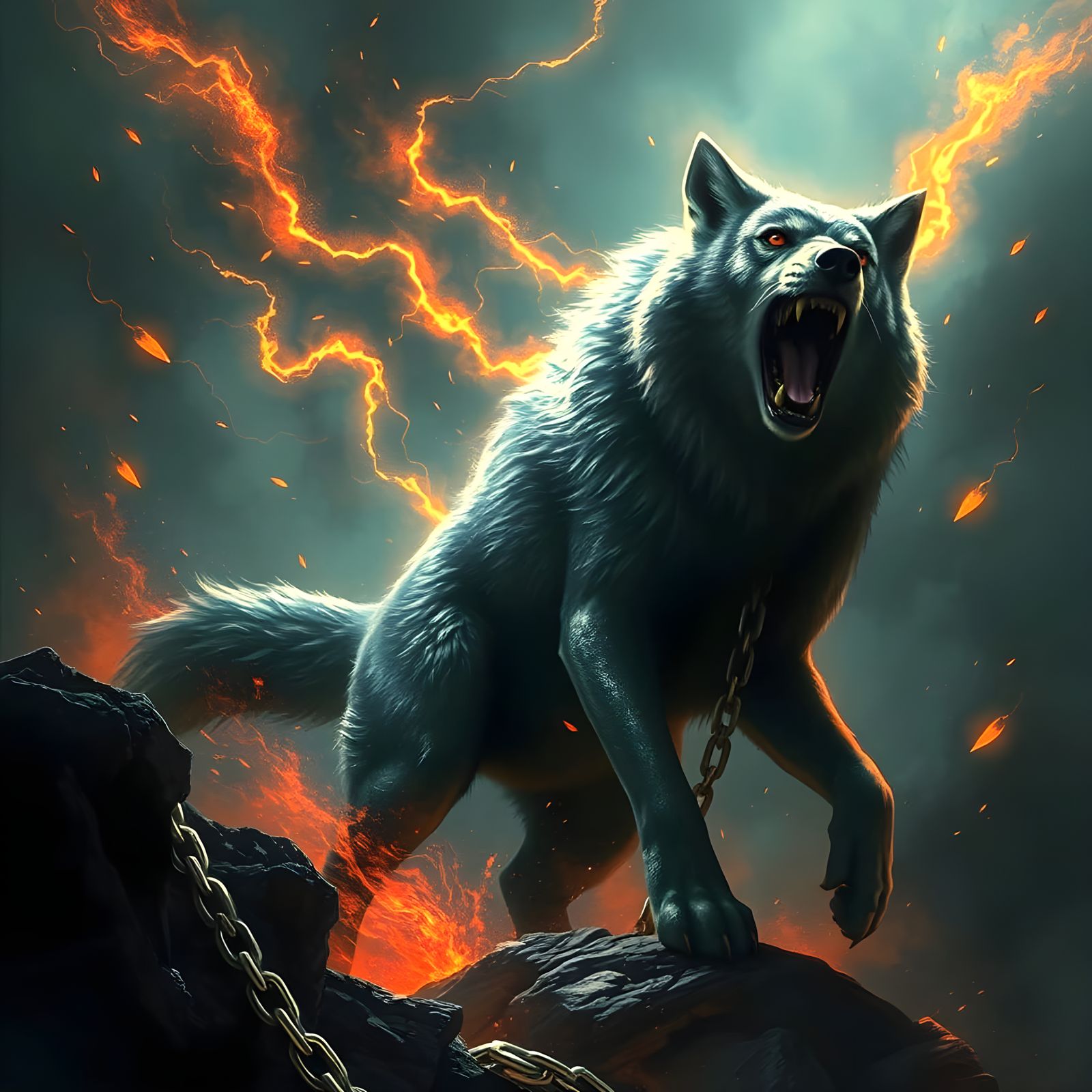 Fenrir the Wolf Unleashed in Photorealistic Splendor