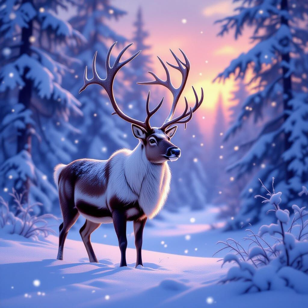 Majestic Reindeer in Twilight Forest Clearing