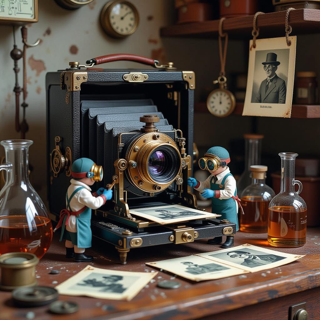 Miniature Steampunk Darkroom Inside a Camera
