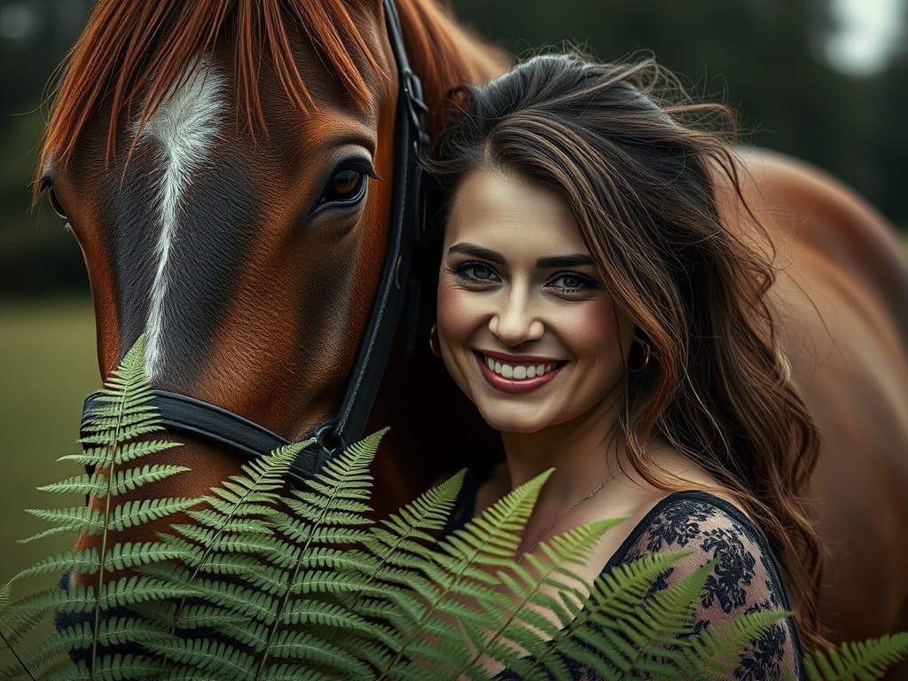 Woman and Horse Portrait in Detailed Photography Style
