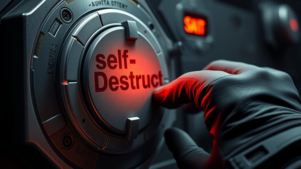 Futuristic Control Panel with Ominous Self-Destruct Button