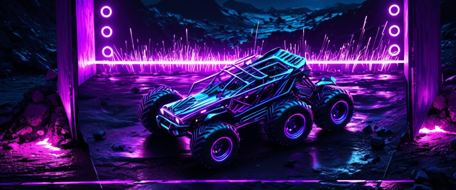 Heavy Metal Off-Road Car with Purple Neon Lights