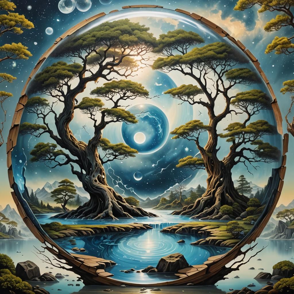 Surreal Cosmos Reflected in Oil Painting