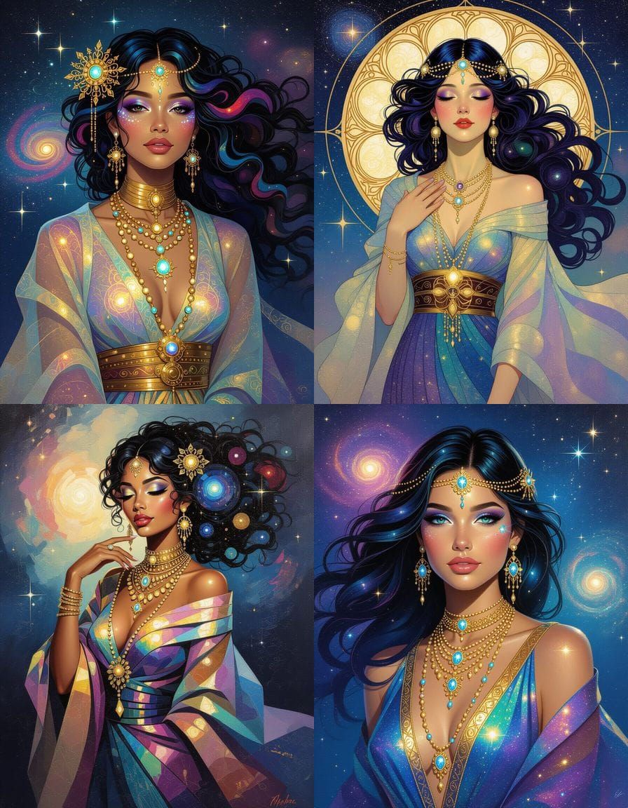 Galactic Woman Portrait in Neo-Impressionist Style