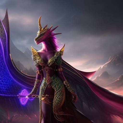 Iridescent Glass Woman Sculpture in Fantasy Style