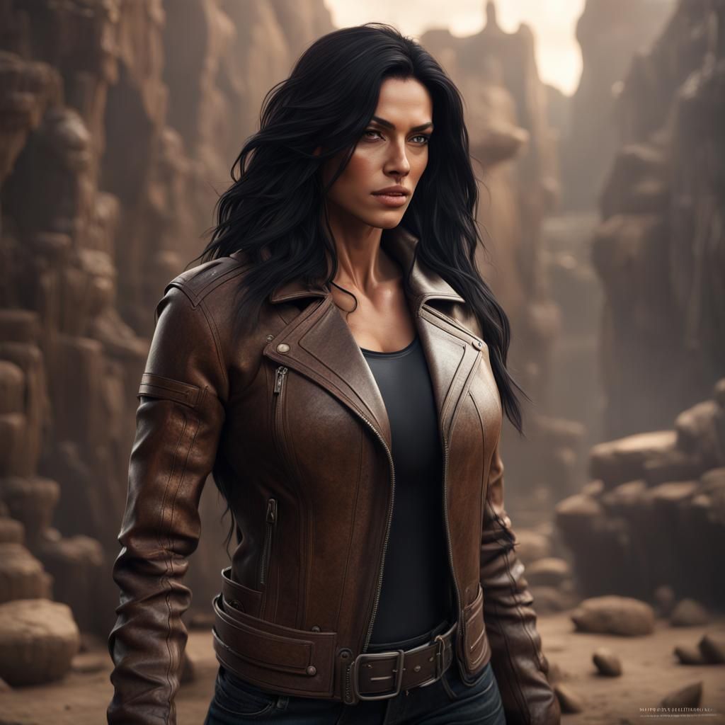 Muscular Woman in Leather Jacket: Fantasy Art