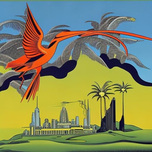 Surreal Phoenix in Flight: A Dadaist Abstract