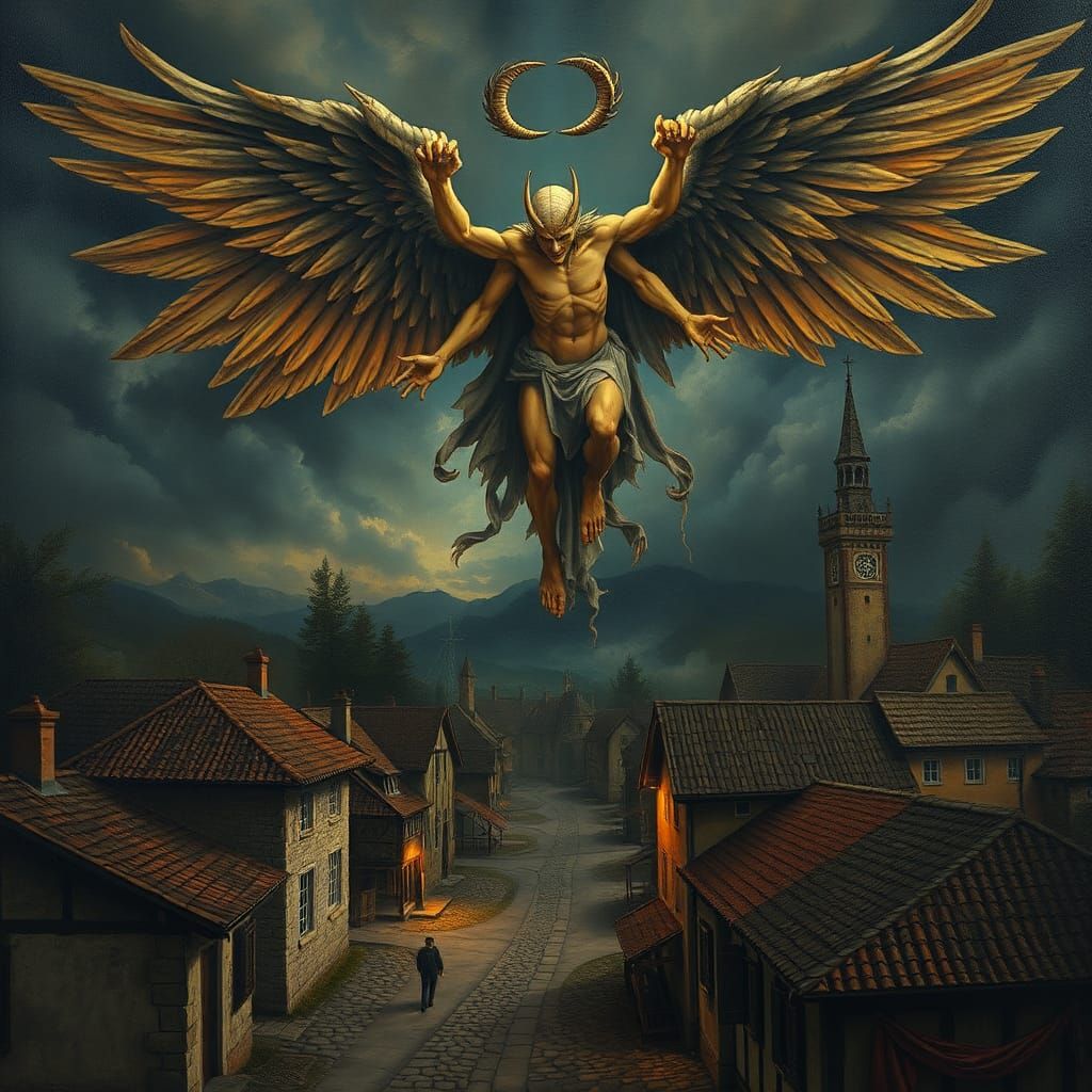 Disturbing Angel-Demon Hybrid in Hyperrealistic Style