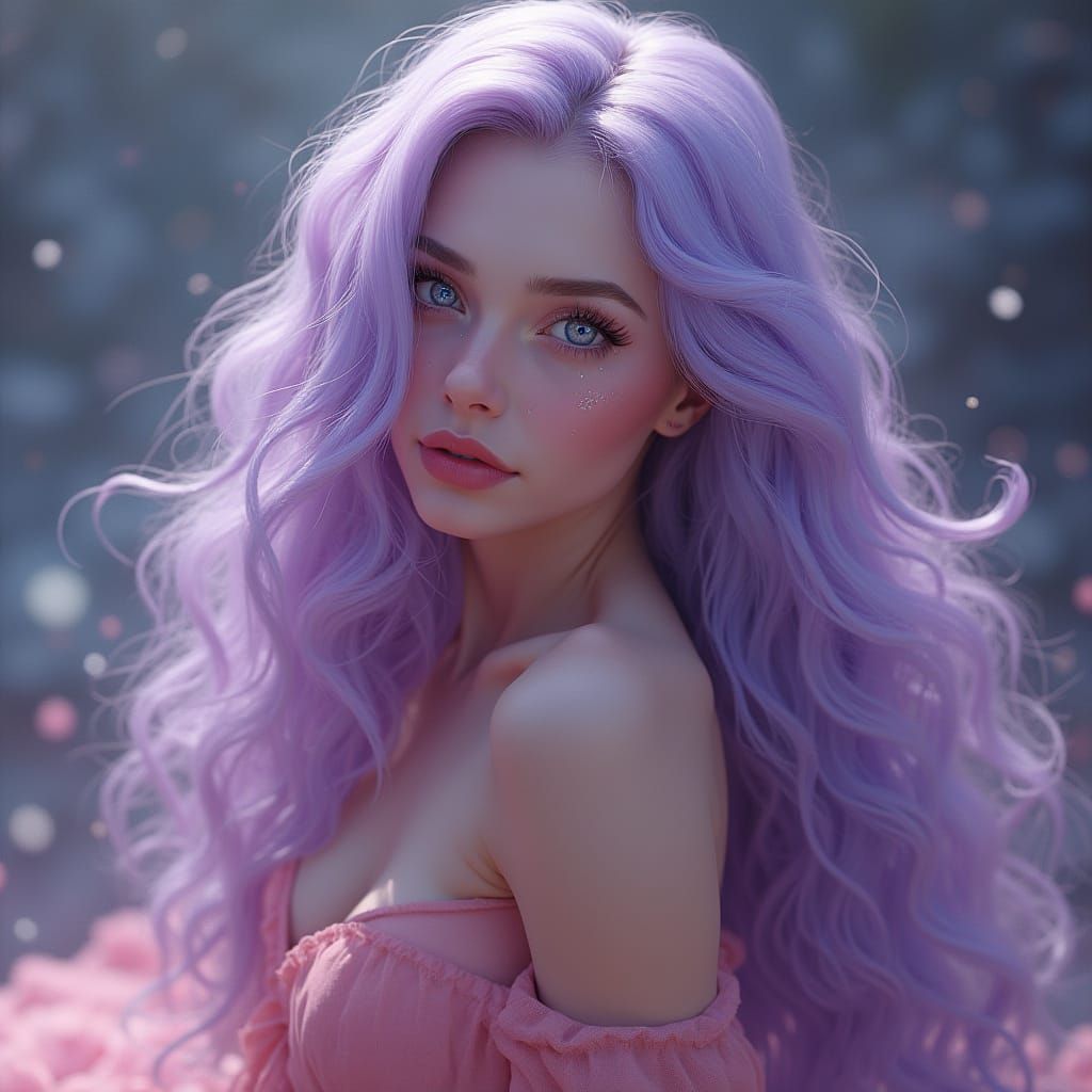 Lavender Haired Pin-Up Portrait in Hyperdetailed Style