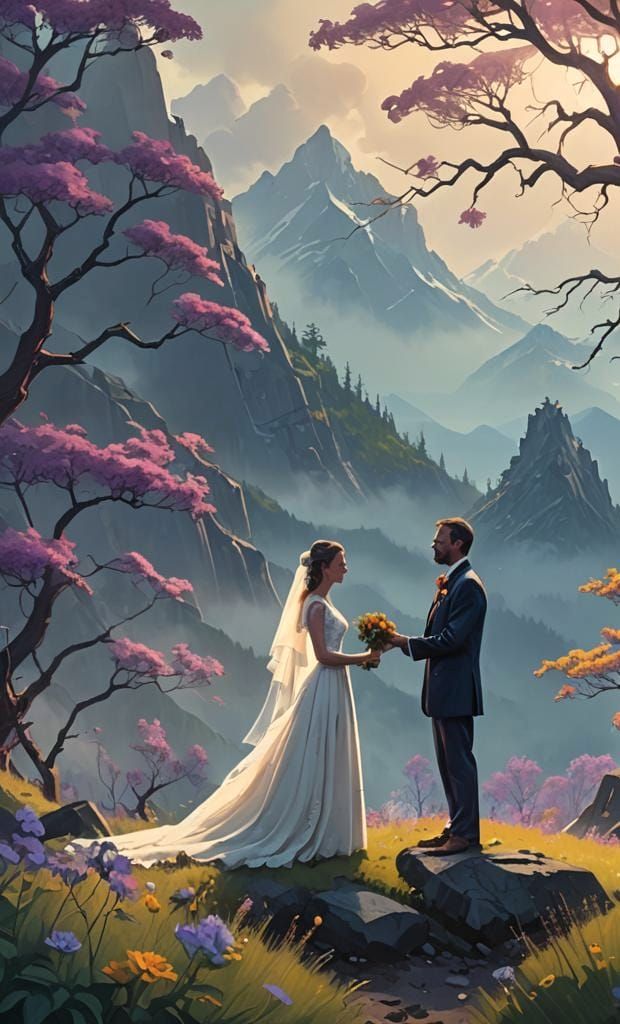 Beautiful Mountain Wedding in Detailed Matte Painting