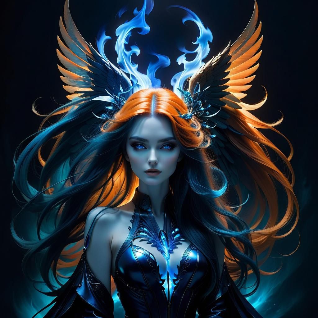 Blue Flame Angel in Sci-Fi Setting