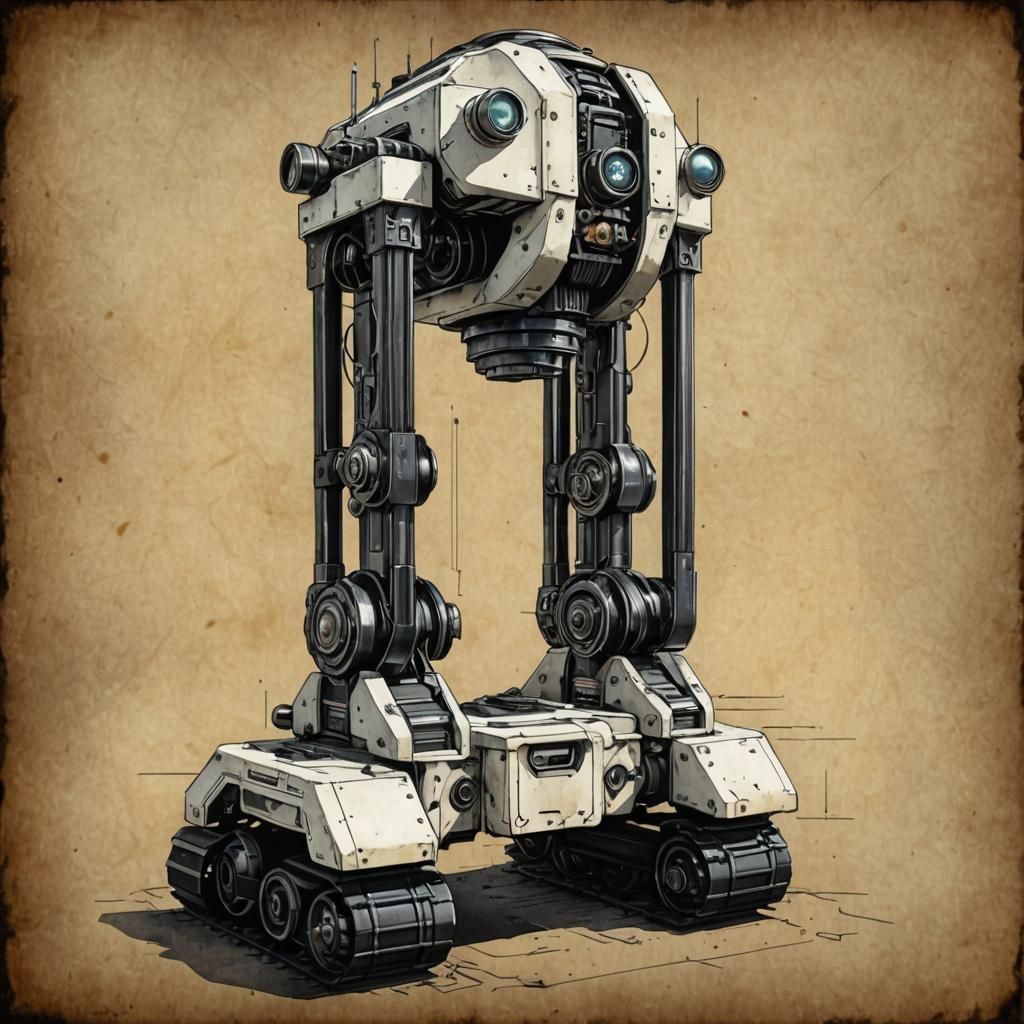 Retro-Future Robot on Tank Treads in 3D