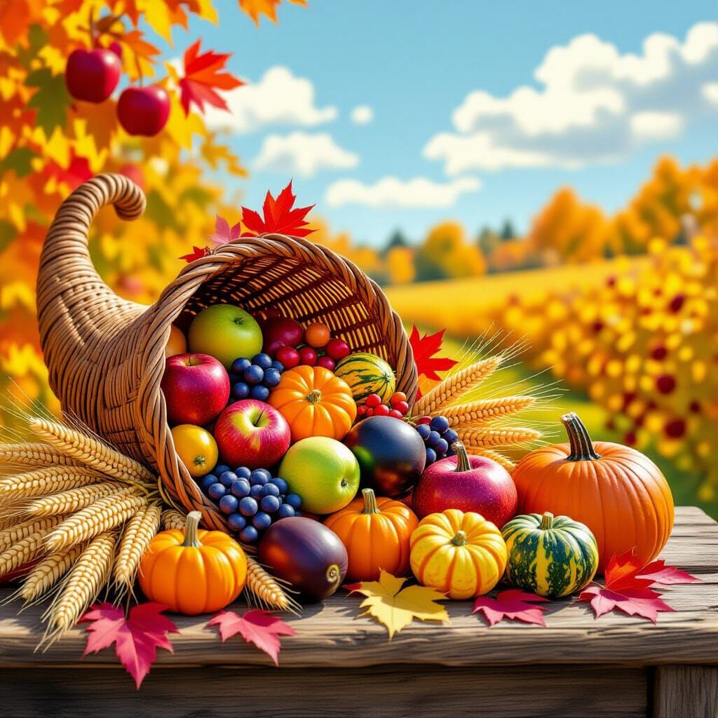 Cornucopia of Autumn Bounty in Storybook Style